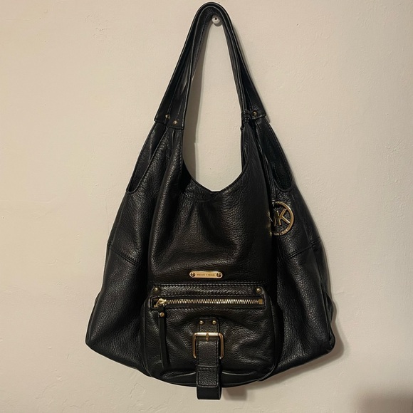 Michael Kors Pebbled Black Leather Hobo Shoulder Bag - Picture 1 of 10